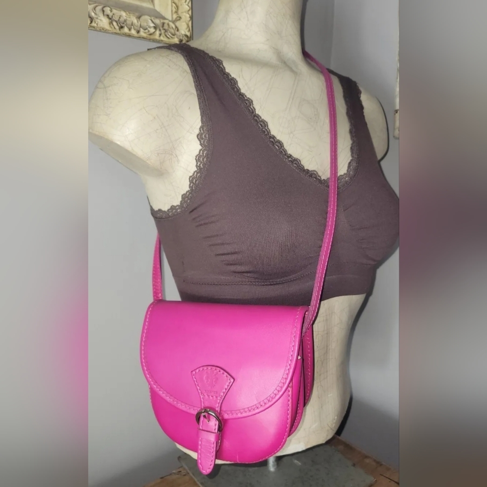 Hot pink leather Firenze crossbody satchel bag shoulder small